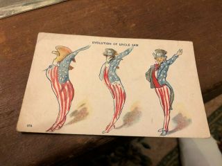 1908 Era Vintage Patriotic Postcard - The Evolution Of Uncle Sam Us Flag Eagle