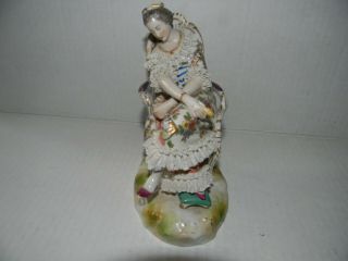 Rare Antique Volkstedt Dresden Porcelain Lace Figurine - The Queen