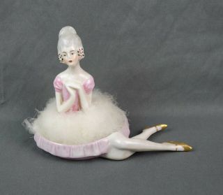 Rare Antique Drgm German Porcelain Figural Half Doll Powder Puff Vanity