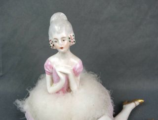 Rare Antique DRGM German Porcelain Figural Half Doll Powder Puff Vanity 2