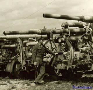 Port.  Photo: War Booty Captured German 8.  8cm Flak Guns Gathered; Nurnberg 1945