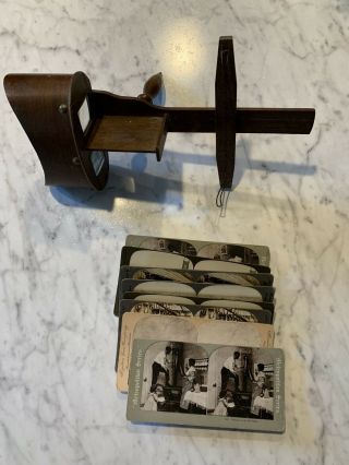 Vintage Wooden Stereoscope Viewer With Stereo Cards
