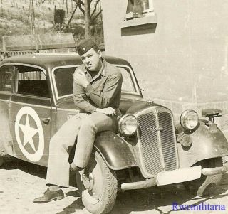 Port.  Photo: Rare Us Army Lieutenant W/ Captured German Dkw - F8 Staff Car