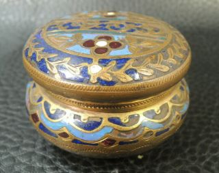 Antique French Champleve Cloisonne Enamel Dore Bronze Patch Pill Trinket Box 2