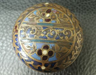 Antique French Champleve Cloisonne Enamel Dore Bronze Patch Pill Trinket Box 3
