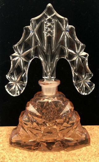 Vintage Large Czech Art Deco Pink/clear Glass Perfume Bottle