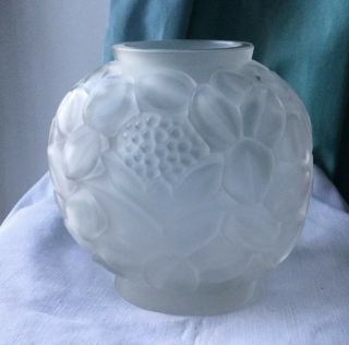 Antique French Vase Andre Hunebelle Cogneville Art Deco Glass Flower Frosted