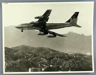 Qantas Boeing 707 V - Jet Vh - Ebk Over Hong Kong Large Vintage Airline Photo