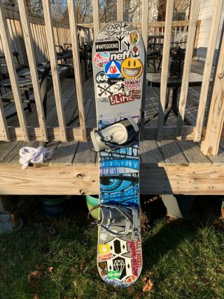 Rare 2000 Burton Balance 157.  5 Snowboard With Ride Bindings.  Mike Parillo Art