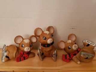 Vintage Home Interior Christmas Mouse Mice Figurines 5113 Set Of 3 Skating Mice
