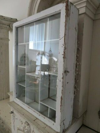 FABULOUS Old Vintage Chippy WHITE Wood Display CABINET Glass Door 13 Shelves 4