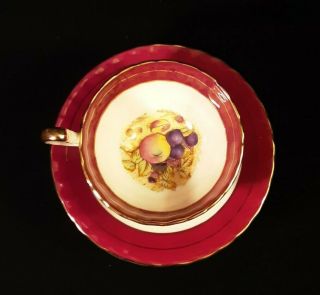 AYNSLEY CHINA ORCHARD FRUIT RUBY RED TEA CUP & SAUCER TEACUP D JONES 2