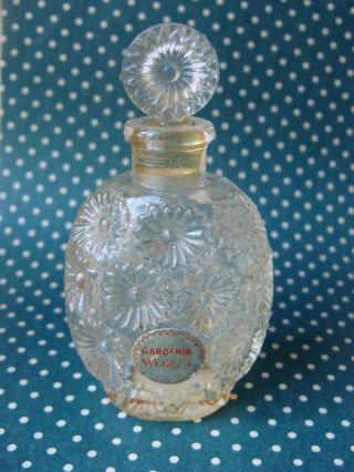 Small Art Deco R.  Lalique For Worth Indented Daisy Glass Perfume Bottle Gardenia