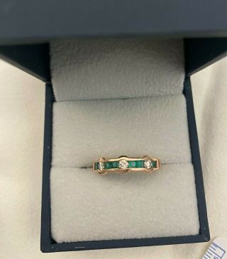 Vintage Solid Rose Gold Ring With Diamonds And Emeralds Russian 585 14k