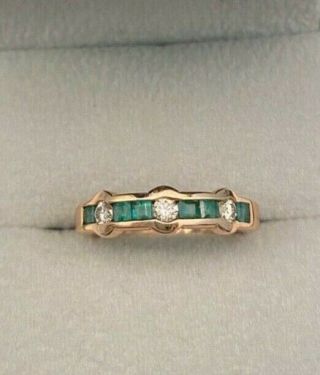 Vintage Solid Rose Gold Ring with Diamonds and Emeralds Russian 585 14K 2