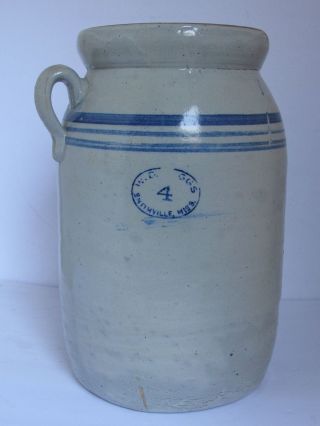 Antique Stoneware 4 Gallon Crock Butter Churn W.  D.  Suggs Mississippi 1900