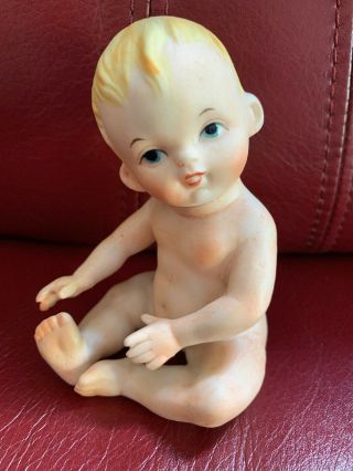 Vintage 4” Bisque Porcelain Piano Baby Doll Figurine Porcelain Ceramic