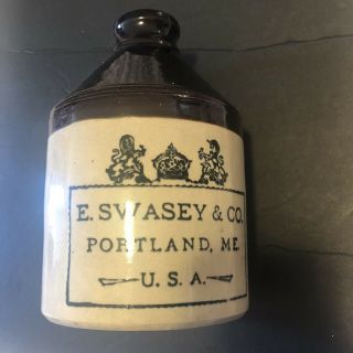Antique E Swasey & Co Portland,  Me Maine Usa Stoneware 1/2 Gallon Jug