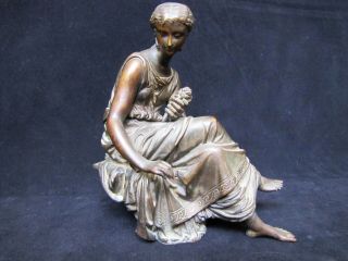 Antique Late 19th / Early 20th Century Bronze Lady Clock Top Statue