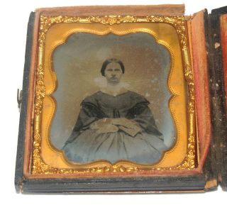 Antique Ambrotype Photograph Of A Young Woman Girl In Dress Holding Book