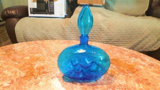 Vintage Blenko 6310 Art Glass Hand Crafted Decanter Blue Color 13 "