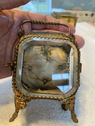 Vintage Beveled Glass Pocket Watch / Jewelry Casket Display Box
