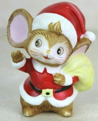 Vintage Homco Christmas Santa Mouse 5405 Bisque Porcelain Figurine 3 3/4 "
