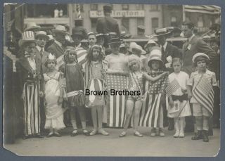 Vintage 1910s Patriotic 4th Of July Pageant Children Uncle Sam Costumes Photo Bb