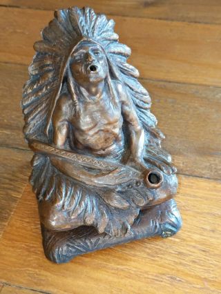 Rare Weidlich Bros Bronze American Indian Chief Antique Incense Burner 1920 