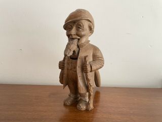 Vintage German Black Forest Detailed Hand Carved Gnome Elf Nutcracker Beard Cap
