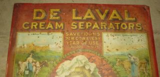 Rare Vintage 1910 DE LAVAL CREAM SEPARATORS Sheet Metal Sign 20 