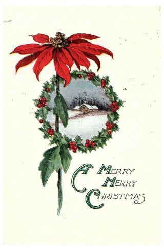 A Merry Christmas 1918 Antique Postcard W/ Two 1c Stamps Vintage