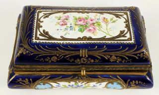 Large Early Antique French 19th C Porcelain & Bronze Mounted Faience Jewelry Box