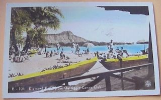 1941 Diamond Head From Outrigger Canoe Club Waikiki Th Hawaii Tinted Rppc