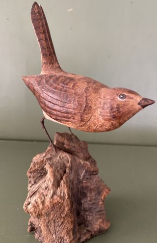 Ooak Vtge Hand Carved Painted Wooden Bird Statue/decoy Signed Wren