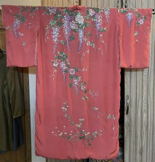 Vintage Chinese,  Japanese Orange Color Silk Embroidered Kimono Robe