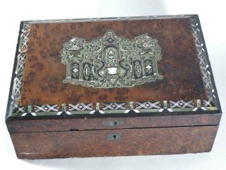 Victorian Era Lap Desk With Brass & Mother Of Pearl Inlay