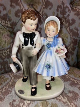 Vintage Goldscheider Figurine Wedding Boy Girl W/ Tag Label Vienna