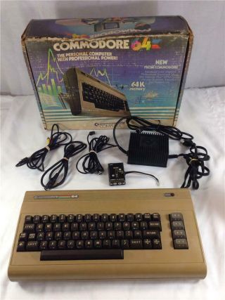 Vintage Commodore 64 External Computer Keyboard With Box And Cords