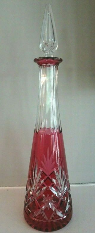 Vintage St.  Saint Louis Massenet French Crystal Cranberry Cut To Clear Decanter