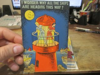 Other Old Bawdy Comic Funny Cartoon Postcard Navy Uso Girls Lighthouse Man Moon