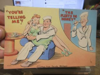 Other Old Bawdy Comic Funny Cartoon Postcard Navy Sailor Wwii Cheats On Wife Gal