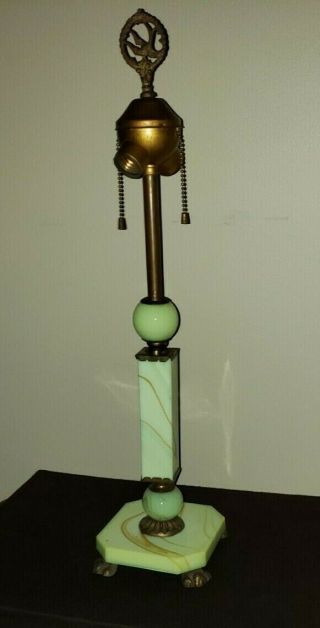 Vintage Art Deco Cast Iron Table Lamp W/ Green Akro Agate Base
