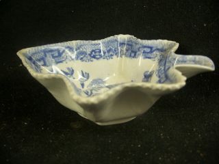 Antique Early 19th c.  English Pearlware Leaf Pickle Dish Blue Willow Sgn 