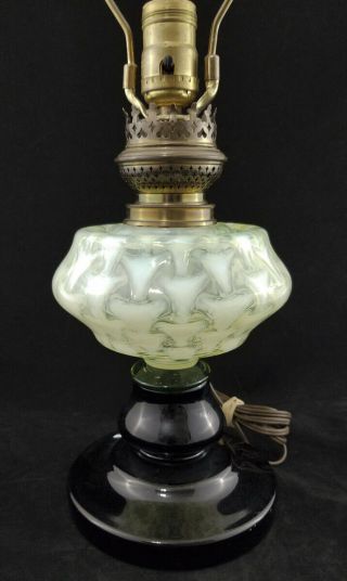 Victorian Era Uranium / Vaseline Opalescent Glass Converted Oil Lamp - Bohemian