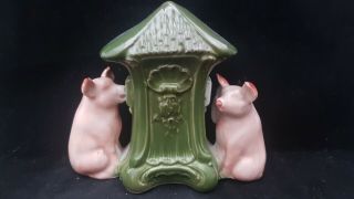 Very Rare Victorian German Pig Fairing 2 Pigs On Phone Spill Vase " Very Cute "