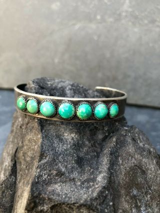 Vintage Zuni Navajo Silver & Turquoise Cuff Bracelet Old Pawn Southwestern Chic