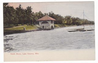 C1907 Lake Geneva Wi South Shore Boat Vintage Postcard Wisconsin Old