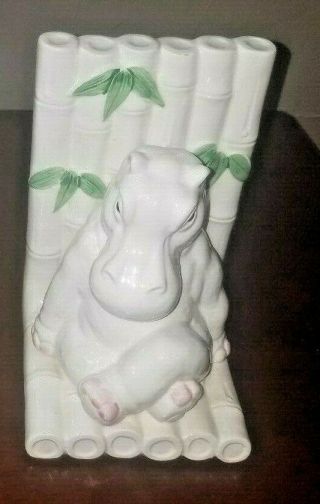 Taste Seller Sigma Hand Painted Sitting Hippo Bamboo Bookends - Nursey