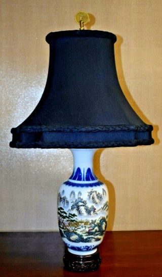 28 " Chinese Porcelain Vase Lamp Blue/white Mountains Asian Oriental Table Lamp